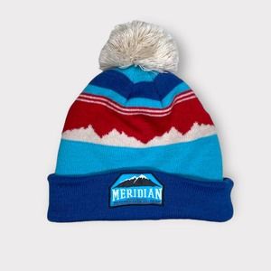 80s Vintage Meridian Ski Gear Knit Colorblock Pom-Pom Cuffed Beanie